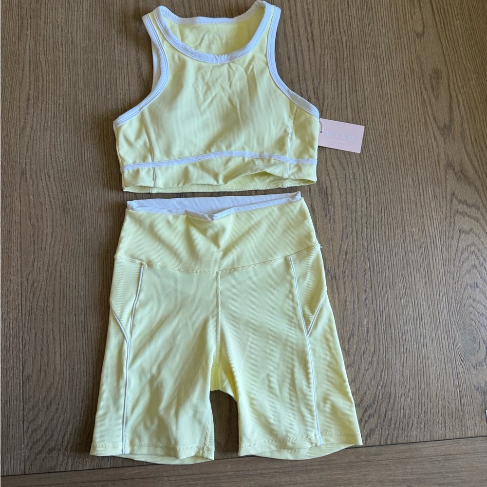 Yellow Women's Athletic Top and Shorts Set